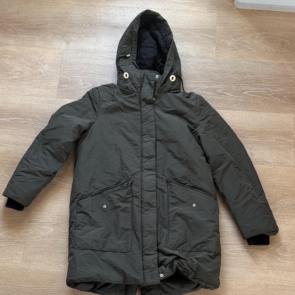 ZARA - Womens Olive Hooded Puffer Parker -